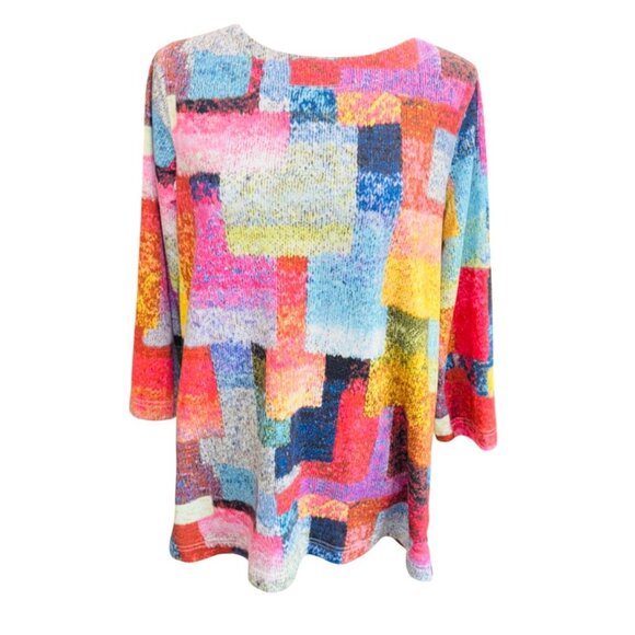 Ali Miles Multicolor Abstract Print 3/4 Sleeve Knit Top S Artsy Casual Money - Picture 1 of 8
